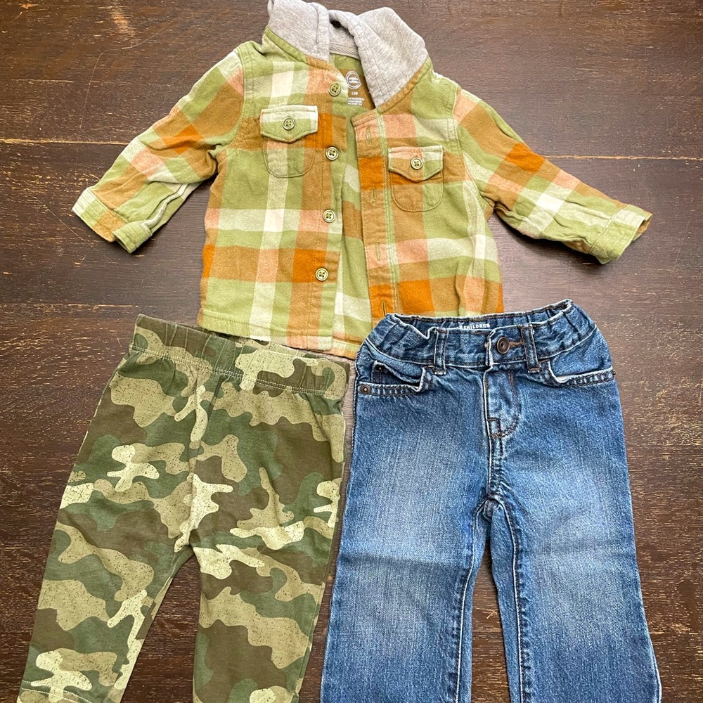 Wonder Nation 12 mo flannel sweatshirt & 2 pairs of pants